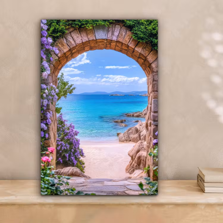 Doorkijk - Poort - Zee - Strand - Rotsen canvas 2cm klein -sfeer1
