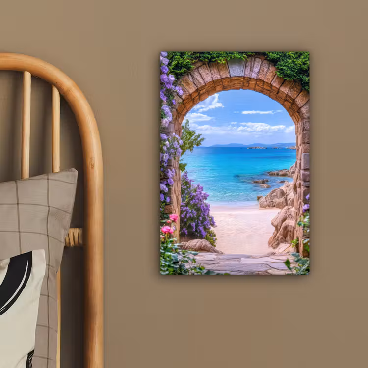 Doorkijk - Poort - Zee - Strand - Rotsen canvas 2cm klein -sfeer3