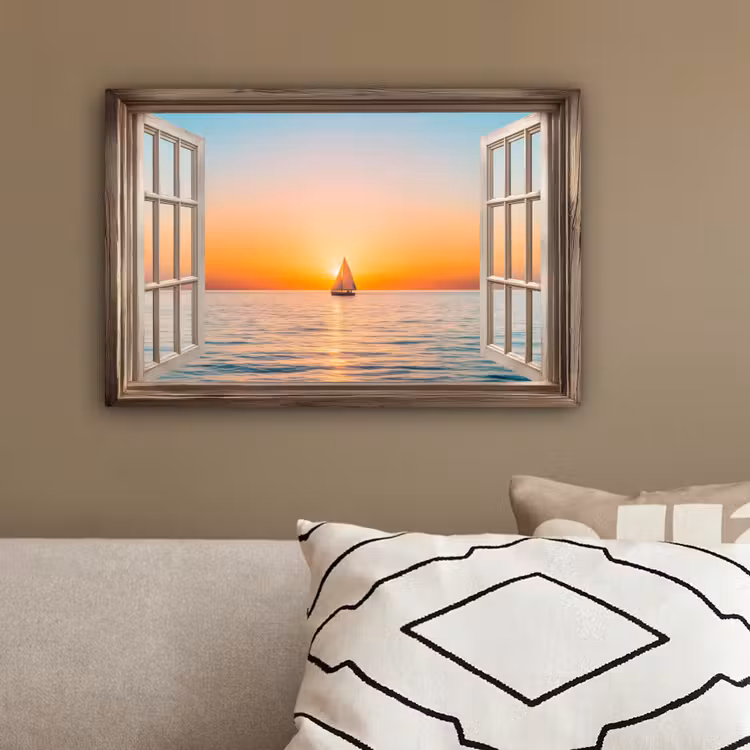 Doorkijk - Zee - Boot - Zonsondergang canvas 2cm klein -sfeer3