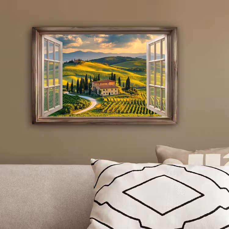 Doorkijk - Toscane - Uitzicht - Landschap - Zomer canvas 2cm klein -sfeer3
