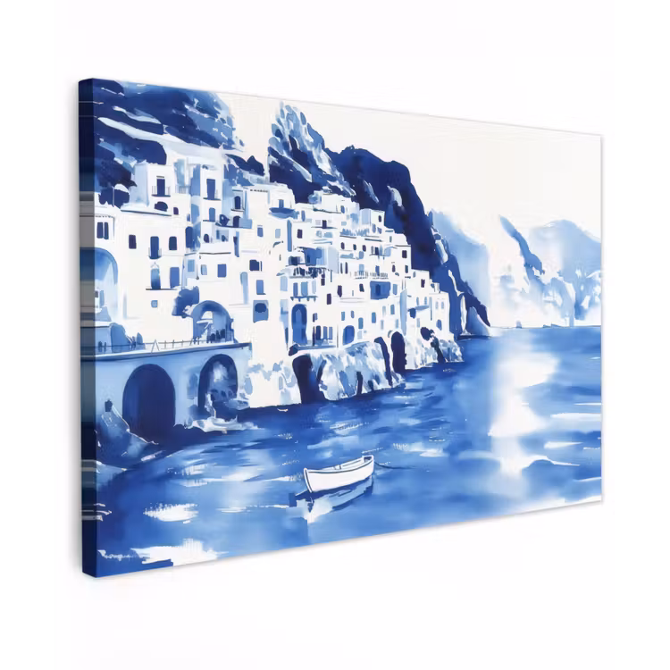 Dorp - Rotswand - Roeiboot - Water canvas 2cm klein -z3d