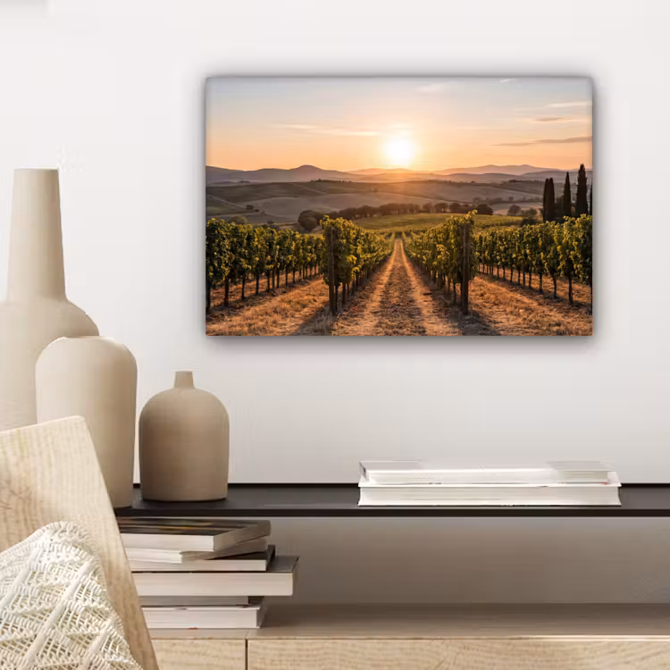 Wijngaard - Zonsondergang - Landschap canvas 2cm klein -sfeer6
