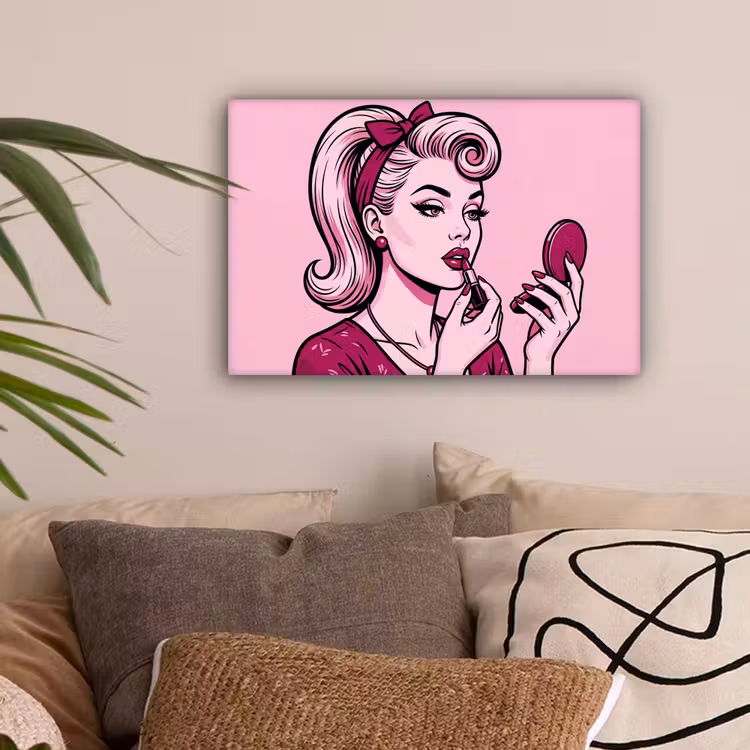 Vintage - Vrouw - Roze canvas 2cm klein -sfeer1