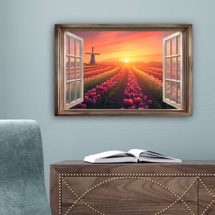 Doorkijk - Tulpen - Zonsondergang - Bloemen - Kleurrijk canvas 2cm klein -sfeer4