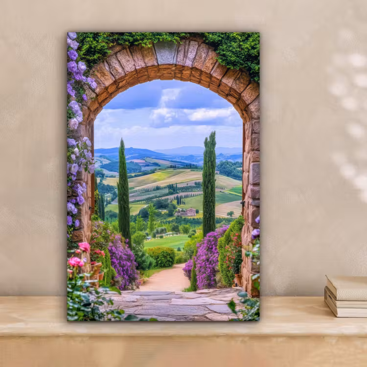 Doorkijk - Toscane - Landschap - Poort canvas 2cm klein -sfeer1