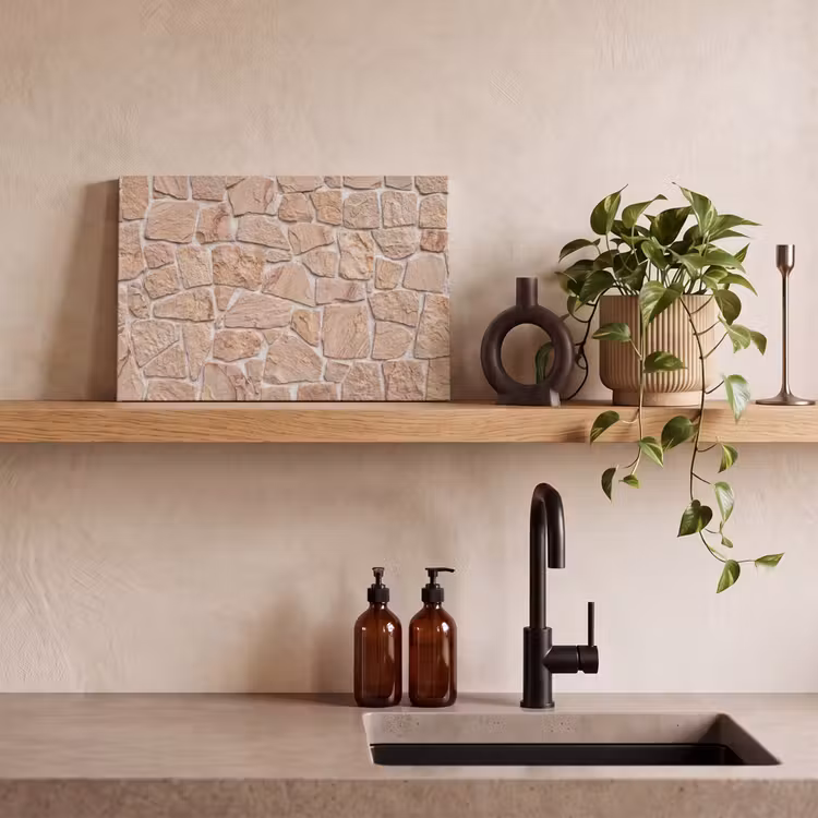 Muur - Steen - Patroon - Rustiek - Beige canvas 2cm klein -sfeer3