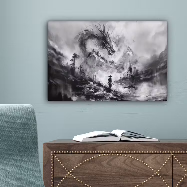 Krijger - Draak - Grijs canvas 2cm klein -sfeer4