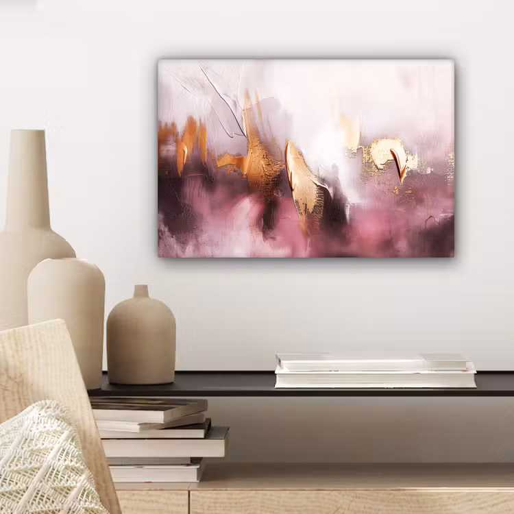 Watercolor - Goud - Roze - Abstract - Kunst canvas 2cm klein -sfeer6