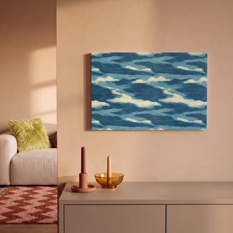 Golven - Abstract - Patroon - Blauw - Wit canvas 2cm klein 34 -sfeer1