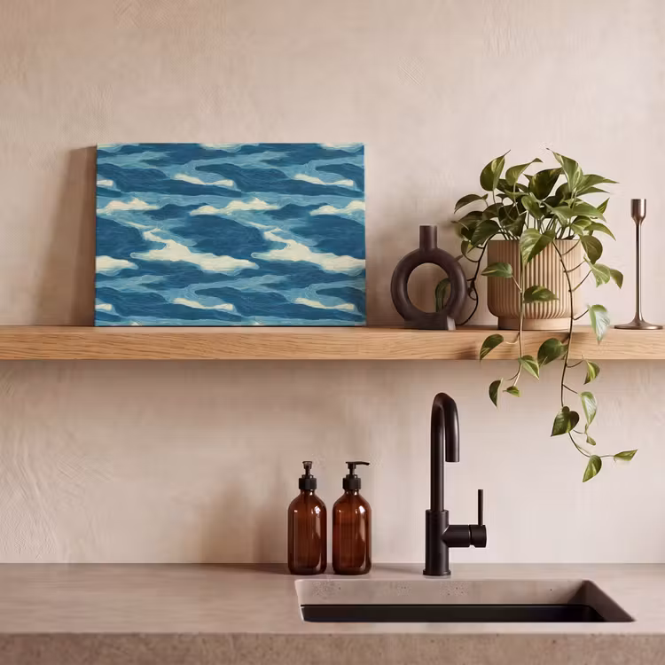 Golven - Abstract - Patroon - Blauw - Wit canvas 2cm klein 34 -sfeer3