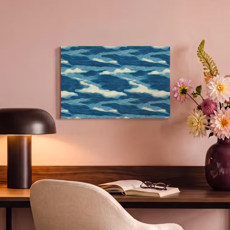 Golven - Abstract - Patroon - Blauw - Wit canvas 2cm klein 34 -sfeer4