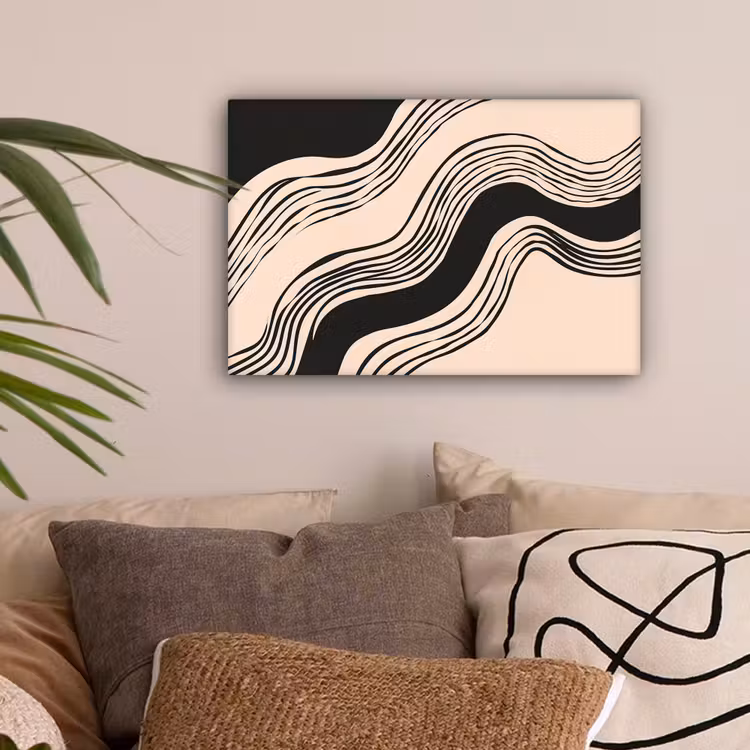 Golven - Zwart - Zandkleur canvas 2cm klein -sfeer1