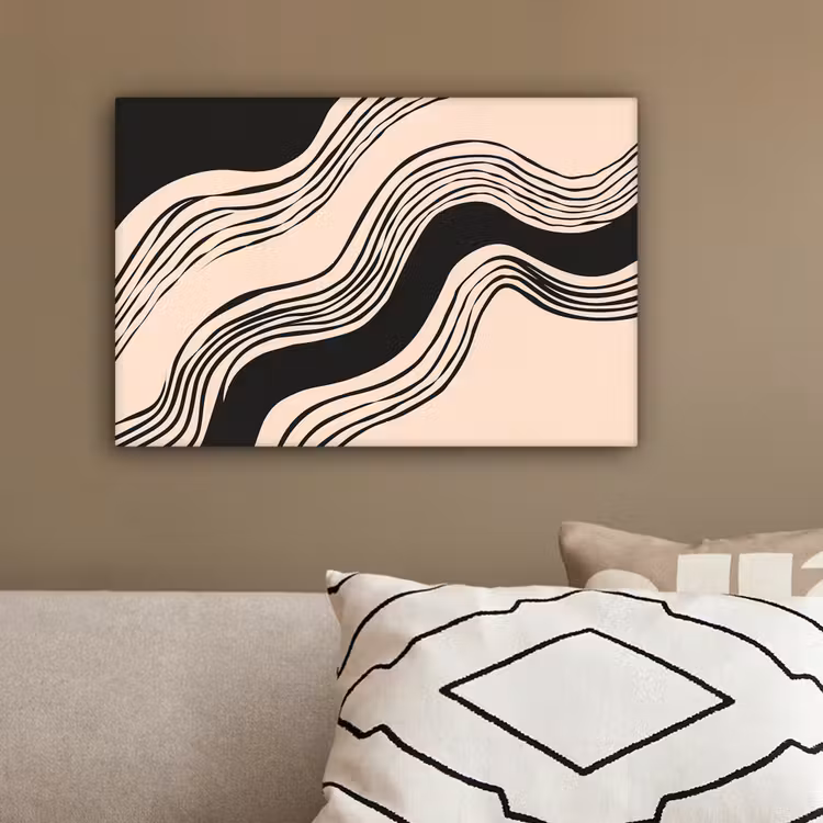 Golven - Zwart - Zandkleur canvas 2cm klein -sfeer3