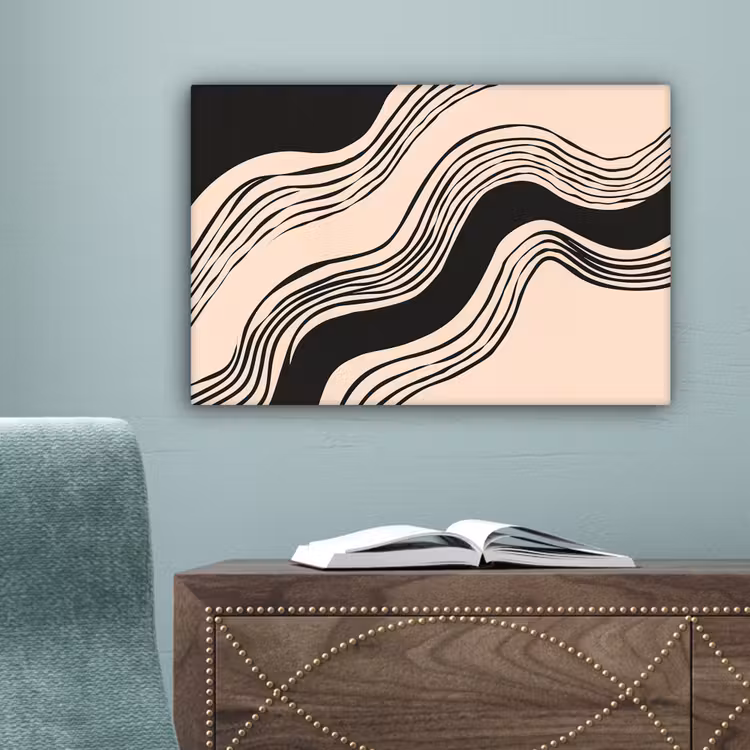 Golven - Zwart - Zandkleur canvas 2cm klein -sfeer4