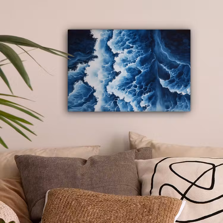 Golven - Blauw - Schuim canvas 2cm klein -sfeer1