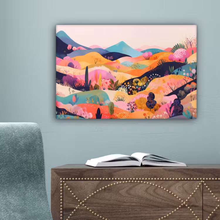 Golvende heuvels - Abstracte planten - Dromerig canvas 2cm klein -sfeer4
