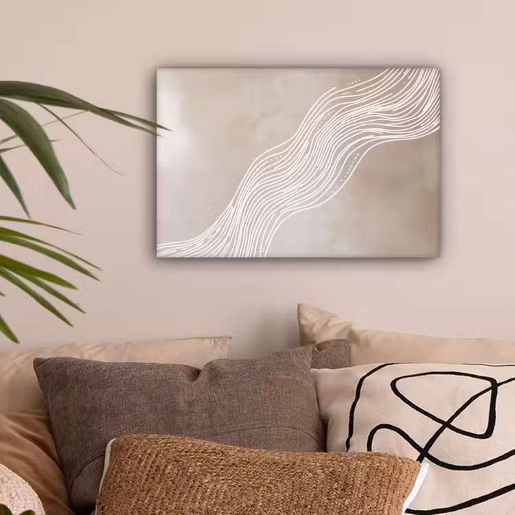 Golvende lijnen - Vloeiend - Zandkleurig canvas 2cm klein -sfeer1