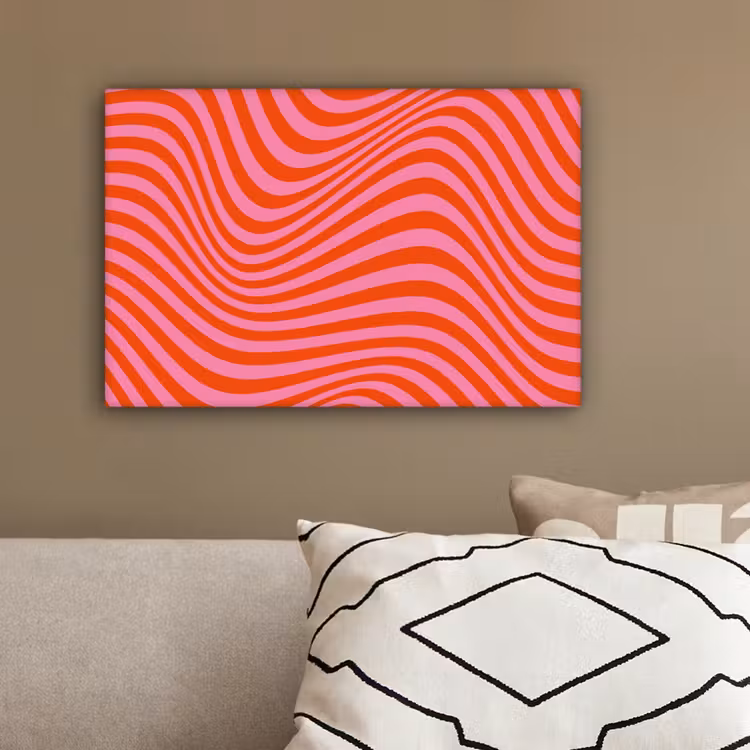 Golvend patroon - Rood - Roze - Lijnen canvas 2cm klein -sfeer3