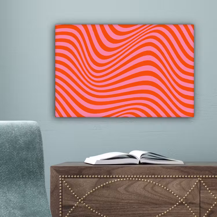 Golvend patroon - Rood - Roze - Lijnen canvas 2cm klein -sfeer4