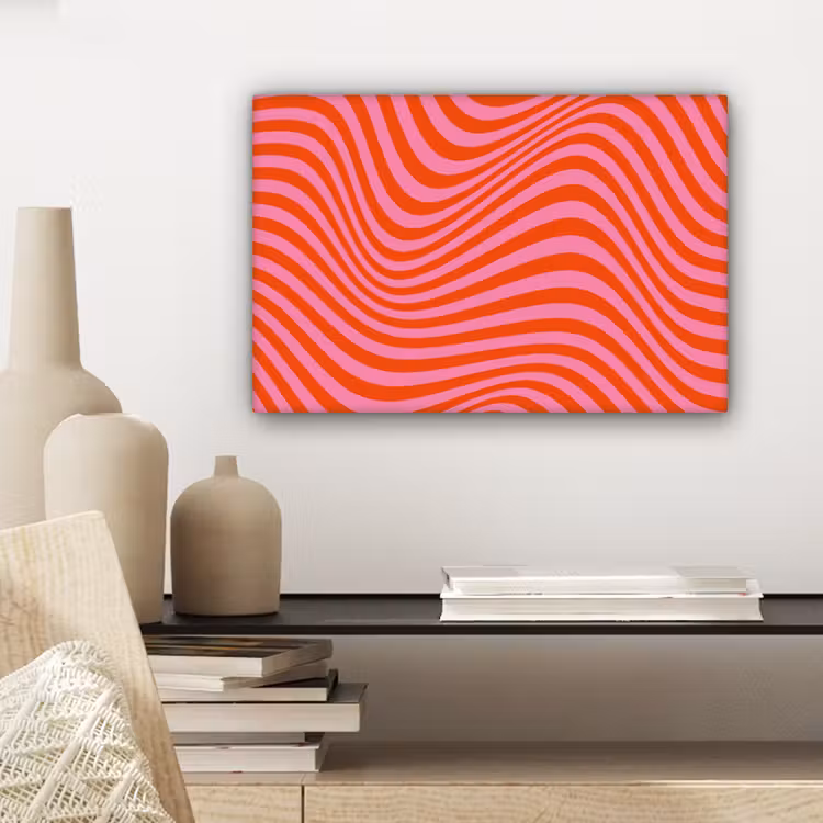 Golvend patroon - Rood - Roze - Lijnen canvas 2cm klein -sfeer6