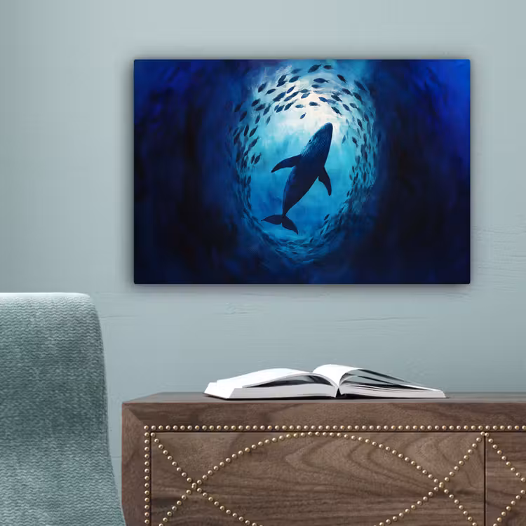 Walvis - Vissen - Donkerblauw canvas 2cm klein -sfeer4