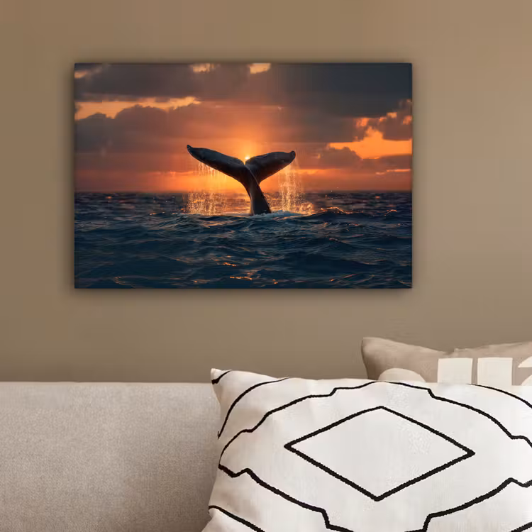 Walvis staart - Water - Zonsondergang canvas 2cm klein -sfeer3