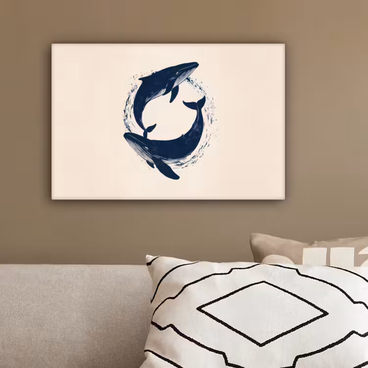 Walvissen - Spetters - Cirkel - Donkerblauw canvas 2cm klein -sfeer3