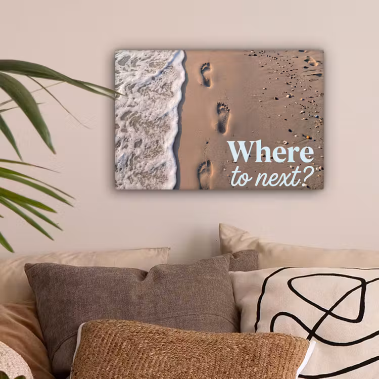 Where to next - Strand - Voetstappen canvas 2cm klein -sfeer1