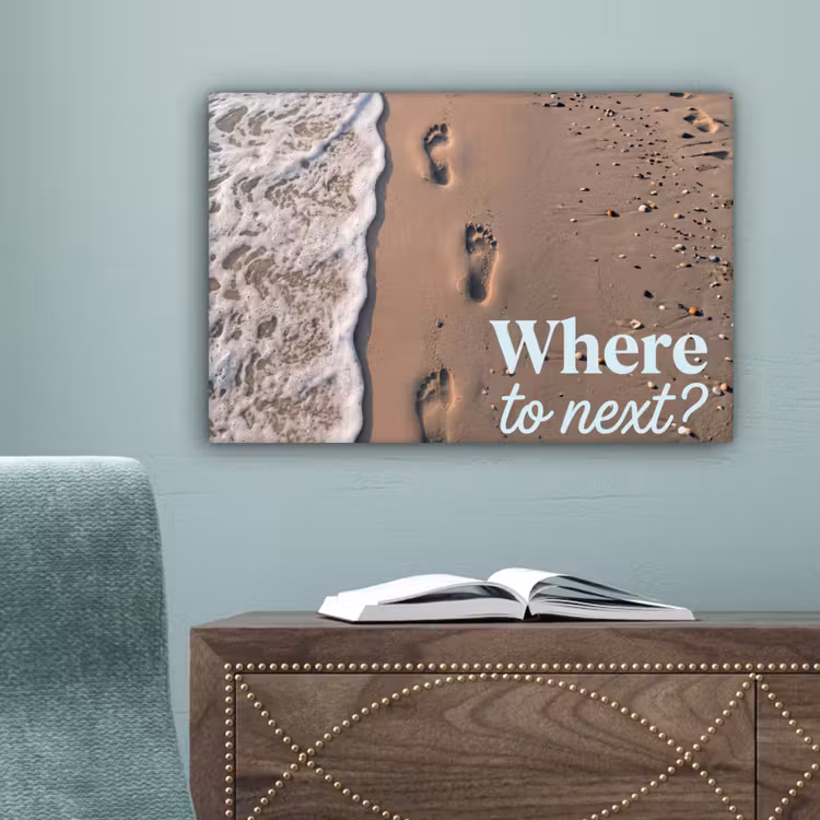 Where to next - Strand - Voetstappen canvas 2cm klein -sfeer4