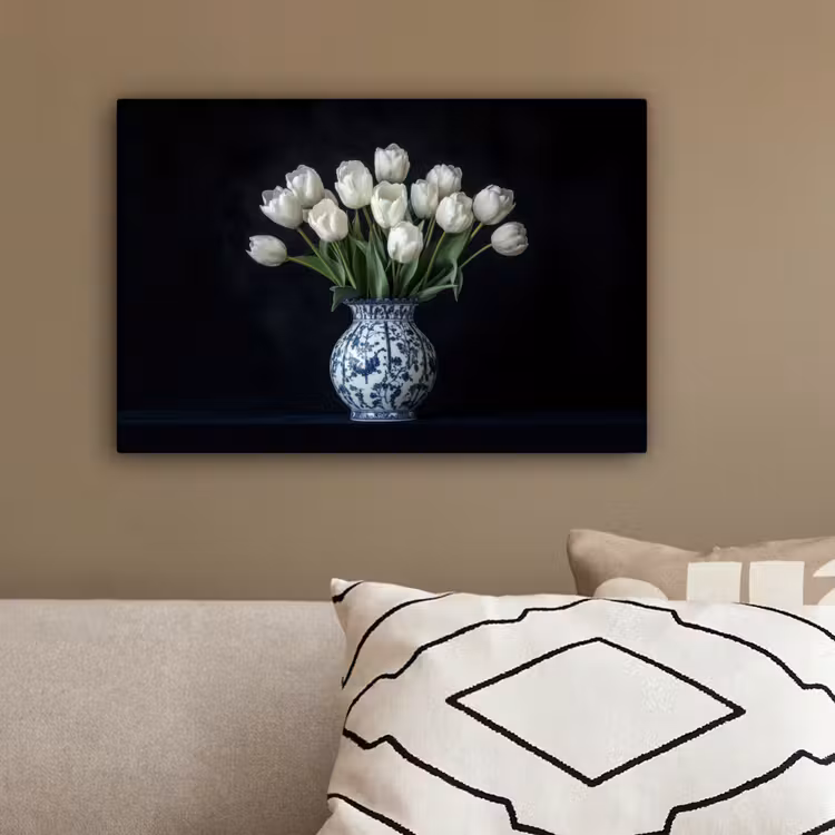 Wit - Bloemen - Tulpen - Vaas canvas 2cm klein -sfeer3