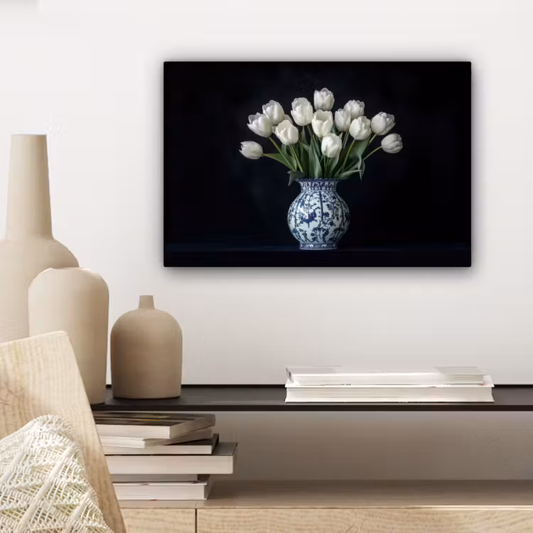 Wit - Bloemen - Tulpen - Vaas canvas 2cm klein -sfeer6