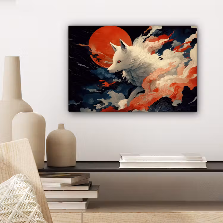 Witte vos - wolken - maan canvas 2cm klein -sfeer6