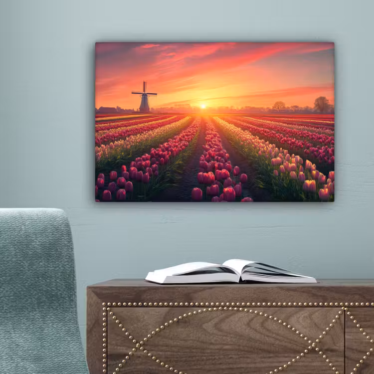 Windmolen - Zonsondergang - Landschap canvas 2cm klein -sfeer4