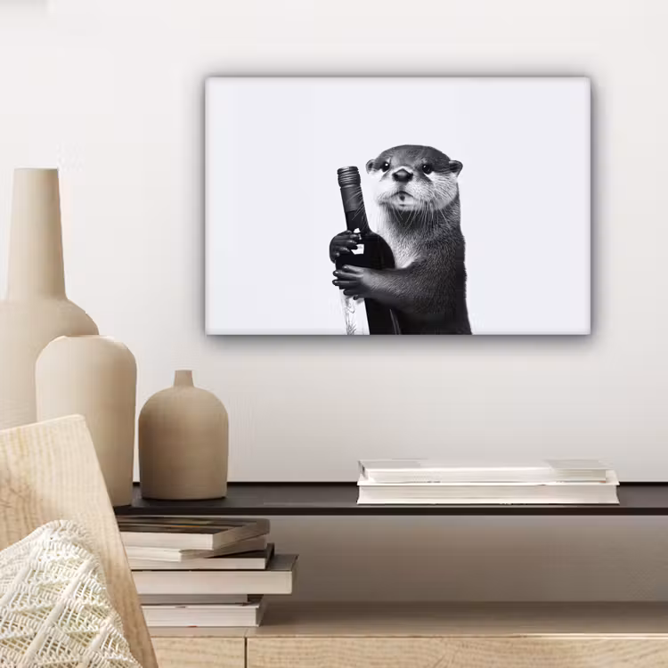 Wijnfles - Otter - Zwart canvas 2cm klein -sfeer6