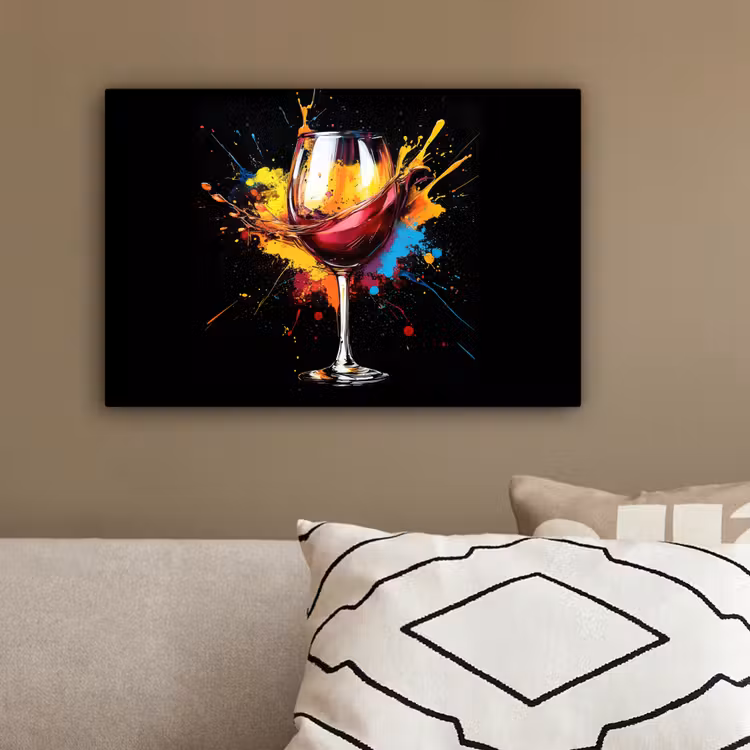 Wijn - Glas - Graffiti - Borrel - Rood - Verf canvas 2cm klein -sfeer3