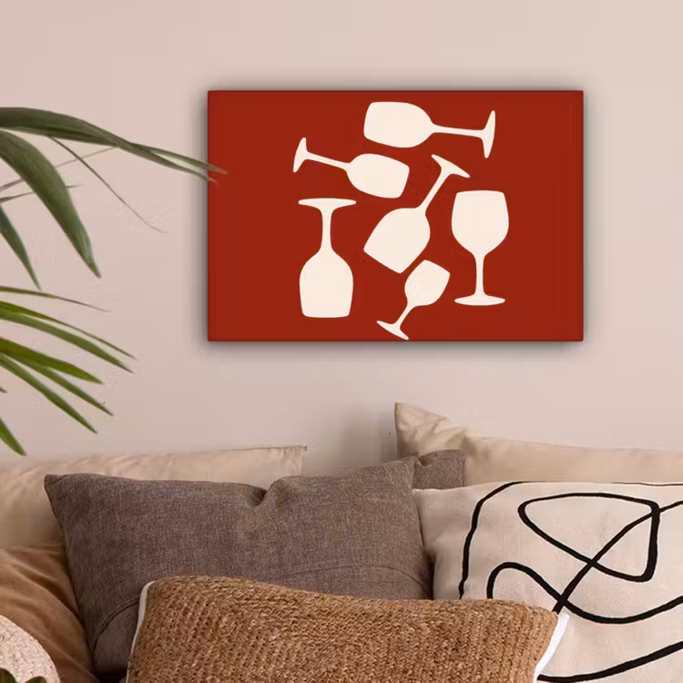 Wijnglazen - Silhouetten - Wit canvas 2cm klein -sfeer1
