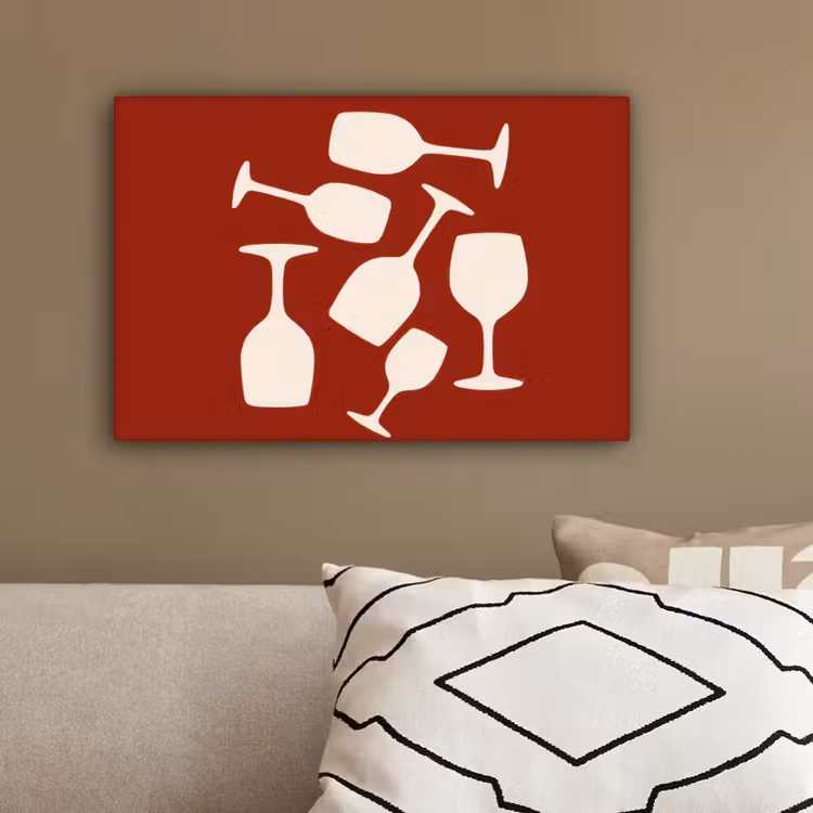 Wijnglazen - Silhouetten - Wit canvas 2cm klein -sfeer3