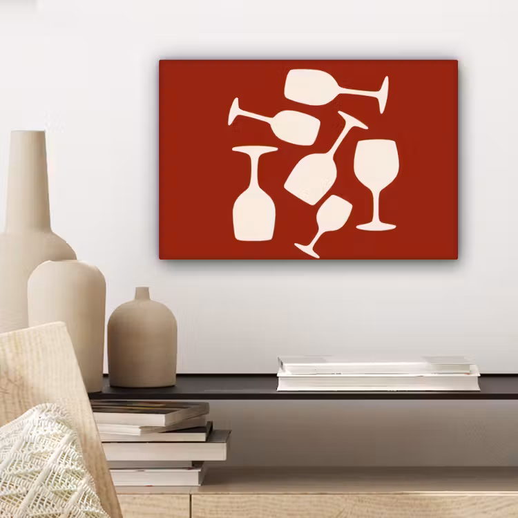 Wijnglazen - Silhouetten - Wit canvas 2cm klein -sfeer6