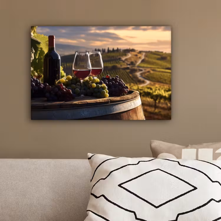 Wijn - Druiven - Heuvels - Landschap canvas 2cm klein -sfeer3