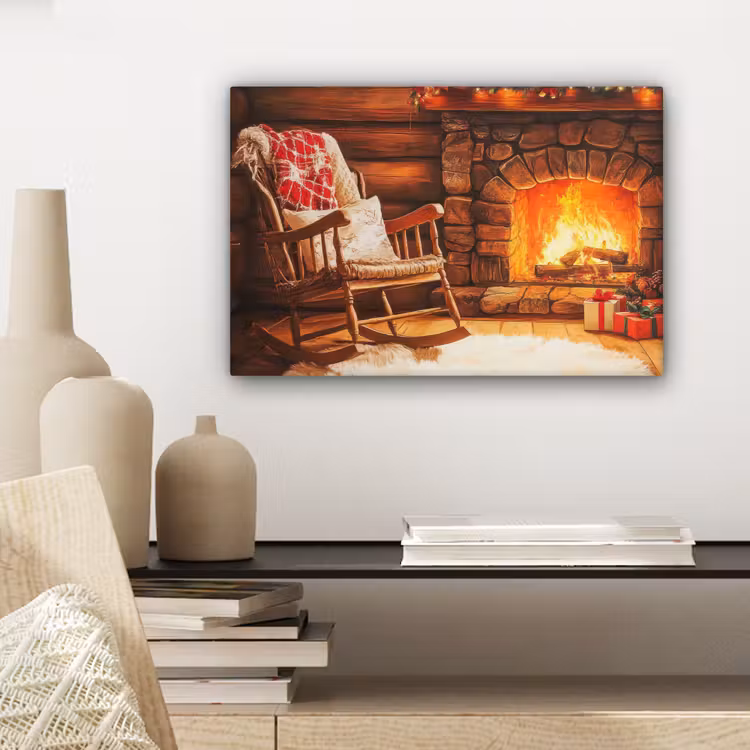 Winter - Kerst - Huis - Openhaard canvas 2cm klein -sfeer6