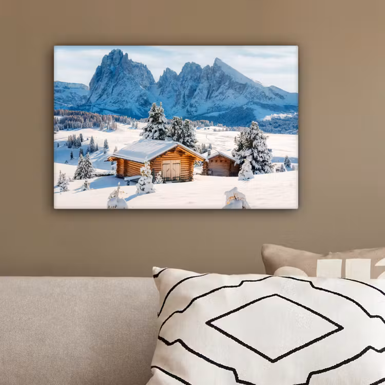 Winter - Huisje - Bergen - Uitzicht - Sneeuw canvas 2cm klein -sfeer3