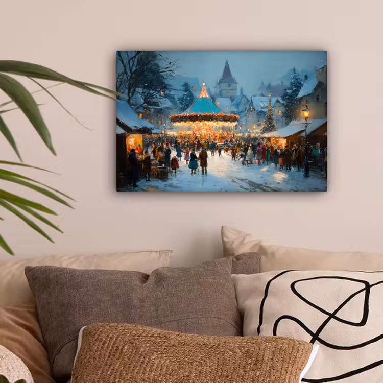 Winterkermis - Dorp - Kleurrijk canvas 2cm klein -sfeer1