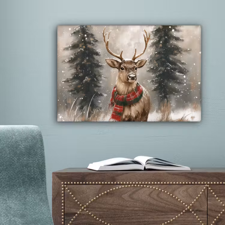 Winter - Bos - Rendier - Donker canvas 2cm klein -sfeer4