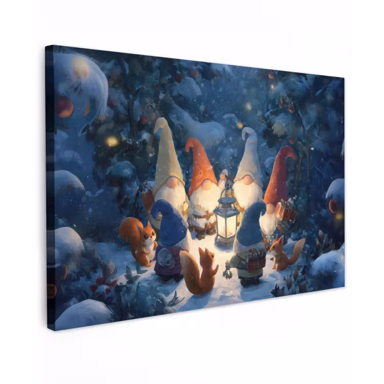 Winter - Gnooms - Eekhoorns - Meerkleurig canvas 2cm klein -z3d
