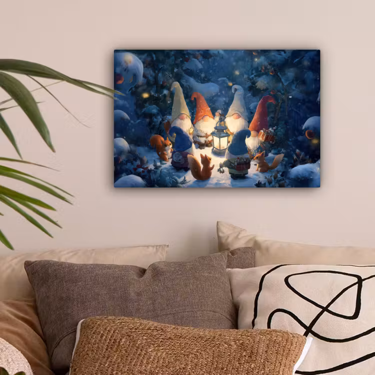 Winter - Gnooms - Eekhoorns - Meerkleurig canvas 2cm klein -sfeer1