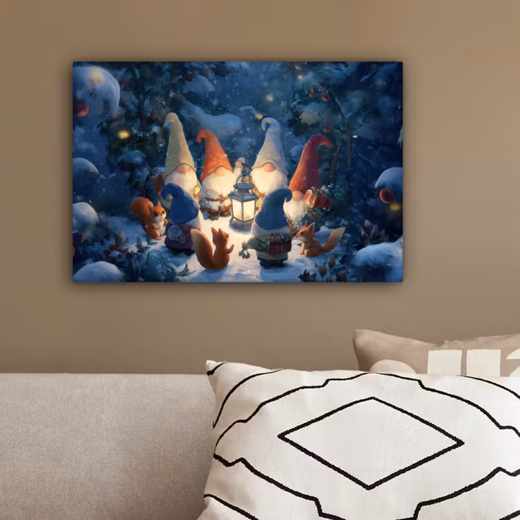 Winter - Gnooms - Eekhoorns - Meerkleurig canvas 2cm klein -sfeer3