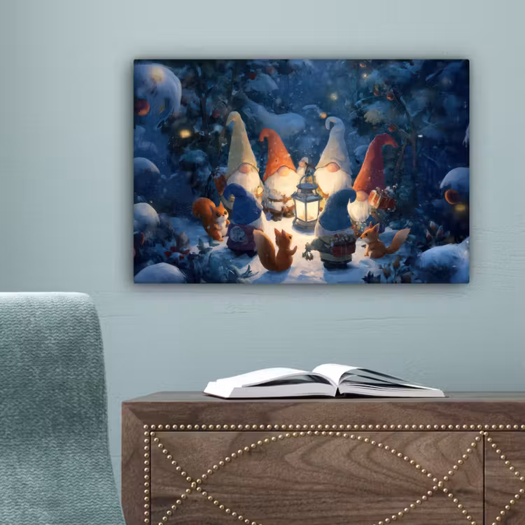 Winter - Gnooms - Eekhoorns - Meerkleurig canvas 2cm klein -sfeer4