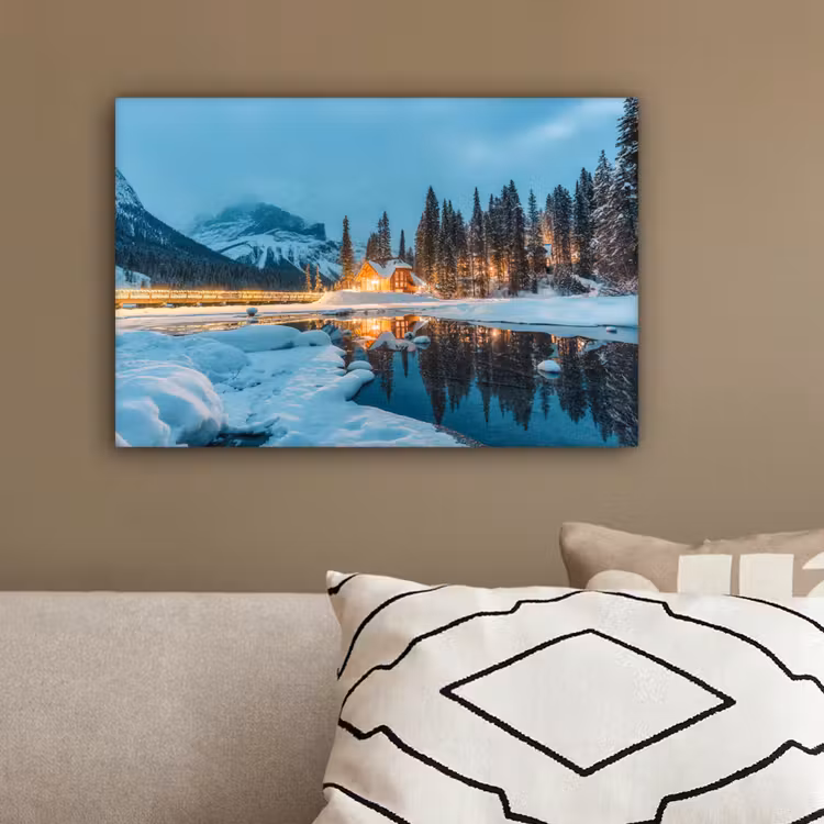 Winterlandschap - Natuur - Huis - Bergen - Sneeuw canvas 2cm klein -sfeer3