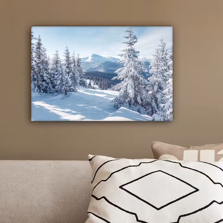 Winterlandschap - Natuur - Berg - Bomen - Sneeuw canvas 2cm klein -sfeer3