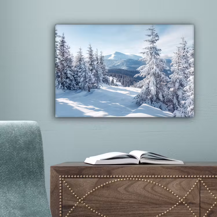 Winterlandschap - Natuur - Berg - Bomen - Sneeuw canvas 2cm klein -sfeer4